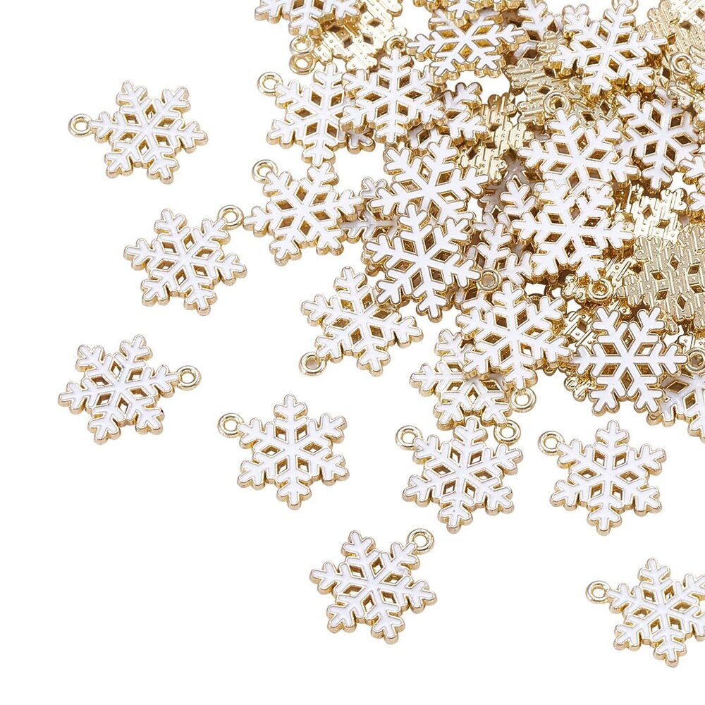 3082 100 Pcs Christmas White Snowflake Charms Enamel Snow Flake Mini Winter
